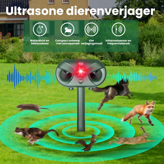 Katzenabwehr - 2 Stück - Ultraschall-Mausabwehr - Solarbetrieben - Gegen Ungeziefer - Grün - von Faas