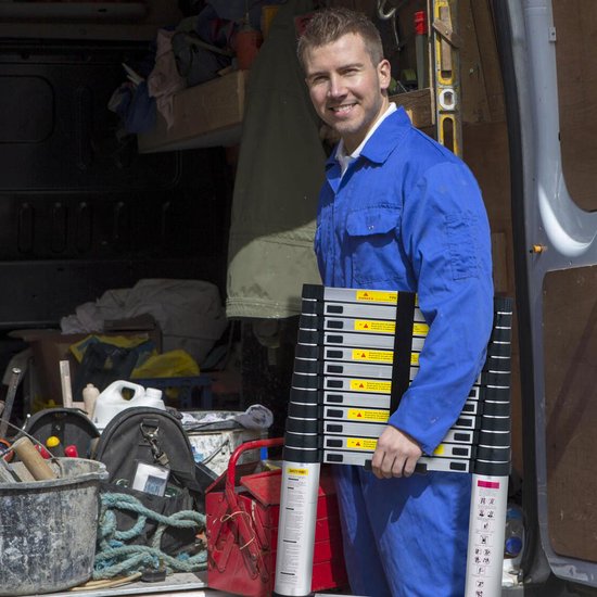 Outbee Teleskopleiter - Teleskop-Klappleiter - 3,8 m Arbeitshöhe - Aluminium