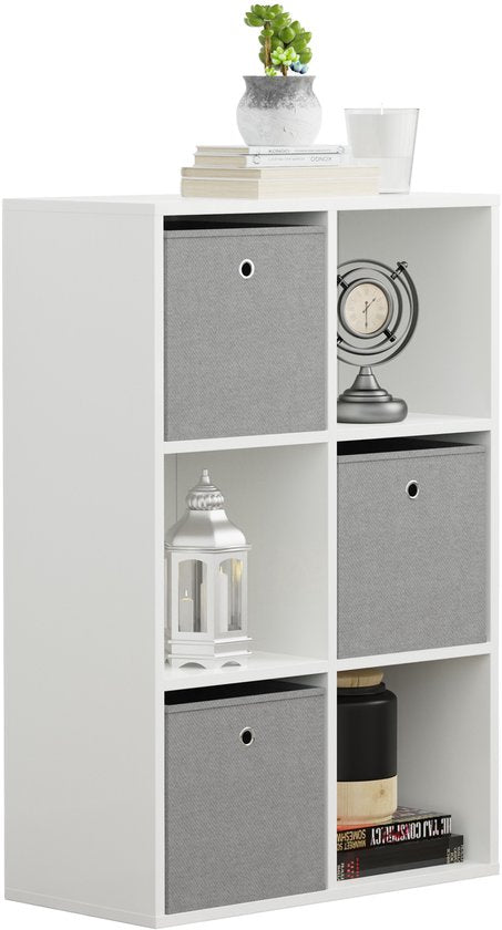 VDD - Regal inkl. 3 Aufbewahrungsboxen - Hängeschrank - Regal Weiß - Regal - Hängeschrank - Hängeschränke Wohnzimmer - 6 Regale - Weiß