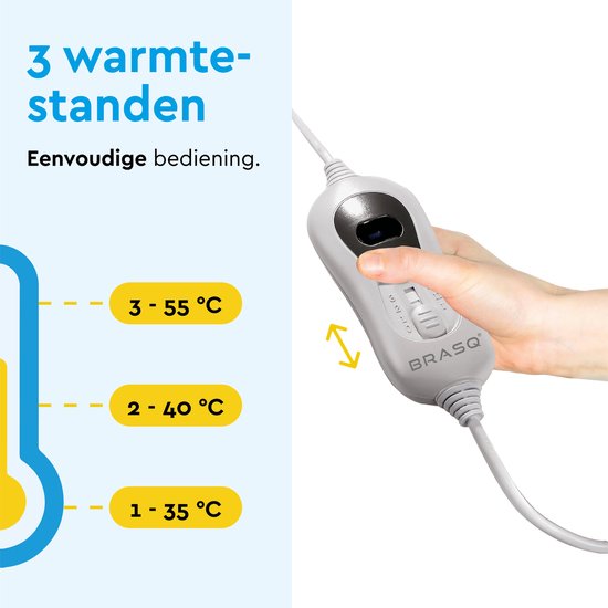 BRASQ Elektrisches Unterbett 150x80 cm - 1 Person - Wärmedecke - 3 Heizstufen - Timer & Fernbedienung - 60W Energiespar-Heizdecke
