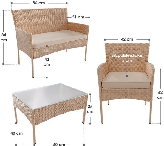 Garten-Set / Lounge-Set Fort Myers - 4 Stück - Polyrotan - Creme / Sand