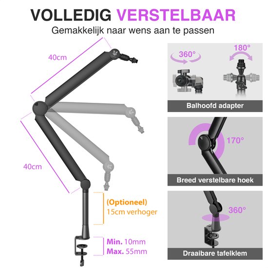 Sensic SA 30 Mikrofonarm ohne Mikrofon - Mikrofonständer - Auslegerarm - Standard - mit 15cm Neigung