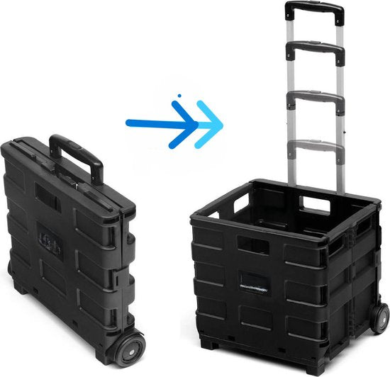 Ceruzo Einkaufswagen mit klappbarer Kiste - 50 Liter mit 2 Rädern- faltbar- Einkaufskiste-Schwarz