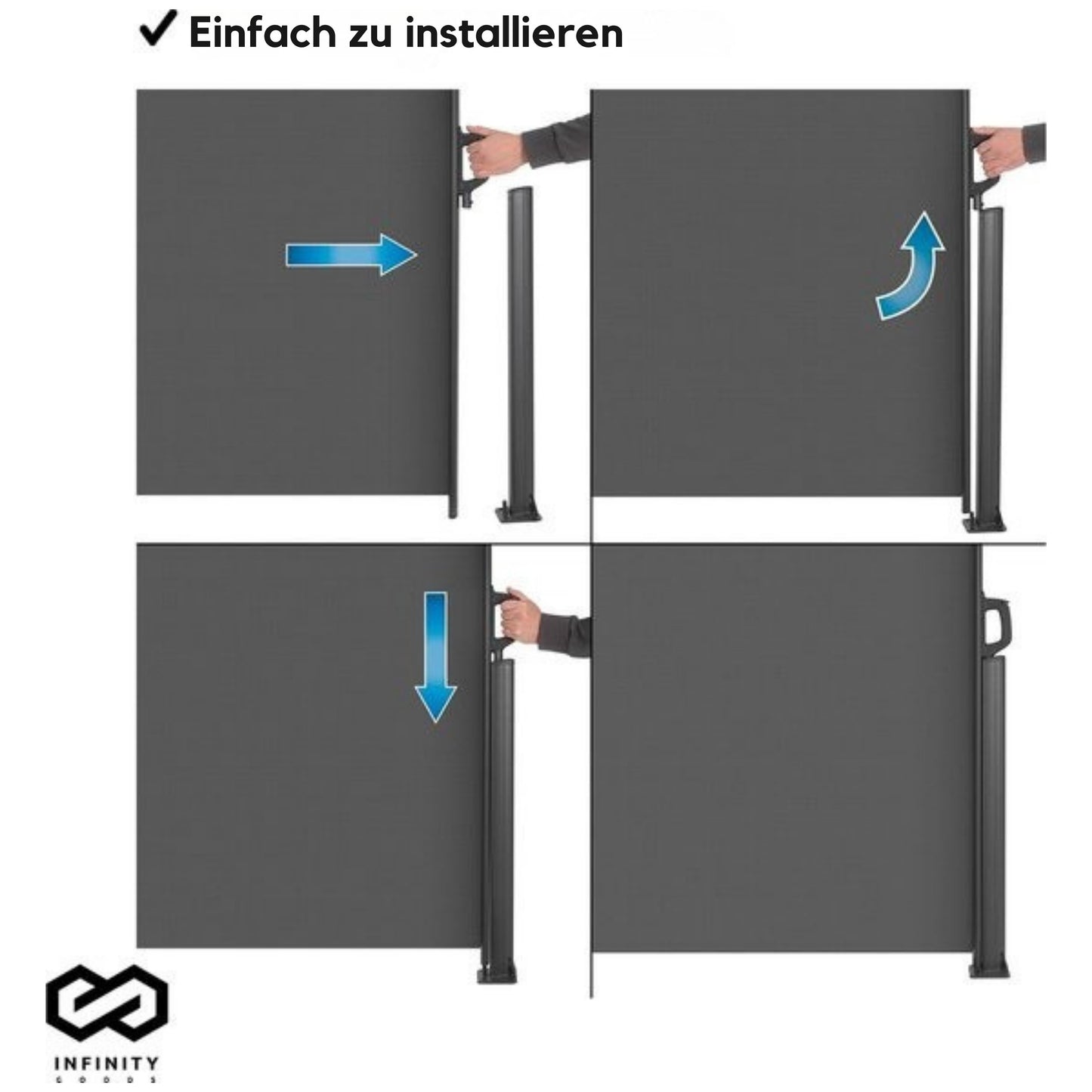 Infinity Goods Ausziehbarer Windschutz - 300 x 140 cm - Sonnenschutz - Garten, Strand, Terrasse, Balkon, Camping - Wetterfest - Anthrazit