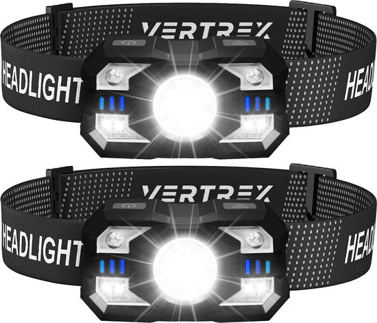 Vertrex Headlamp LED Rechargeable - Stirnlampe - Stirnlampe - Haupttaschenlampe - Weißes & rotes Licht