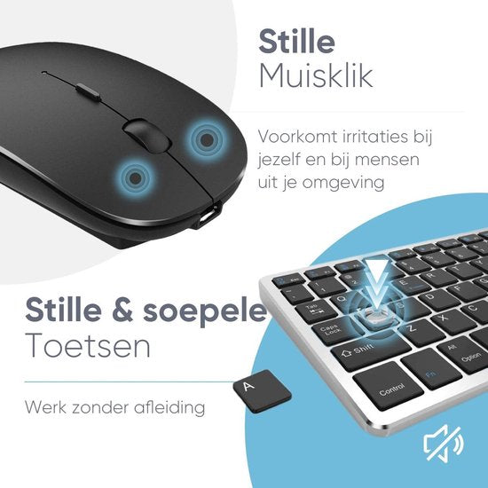 Trendfield Tastatur und Maus Wireless - Bluetooth-Tastatur - Leise Tasten - Wiederaufladbar - Qwerty - Space Grau