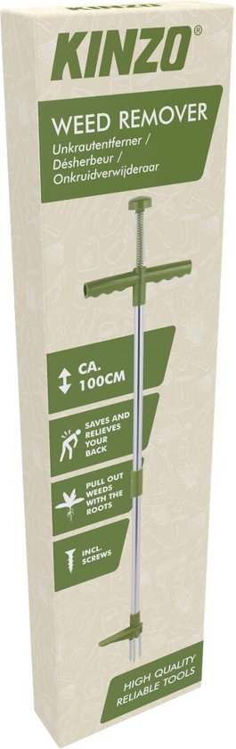 Kinzo Unkrautstecher - Gartengeräte mit langem Stiel - Unkrautentferner mit drei Zähnen - Ergonomisches Design - 100 cm