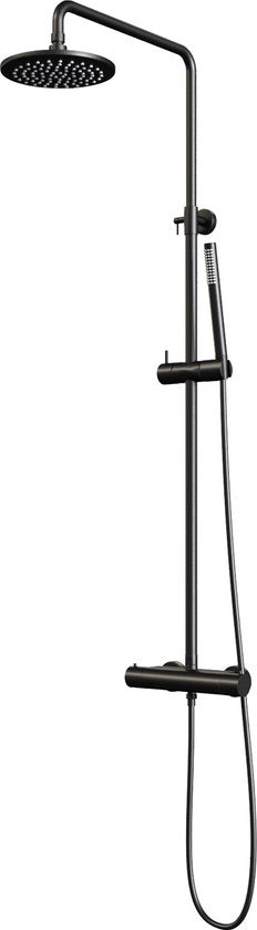 Brausegarnitur Brauer Aufputz Rund Schwarz 20cm Thermostatmischer Regenbrause Standhandbrause
