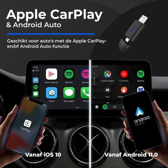 CarMe Mini 2-in-1 CarPlay Dongle - USB-A & USB-C - Drahtloses CarPlay & Android Auto - Android Auto Dongle - Schwarz