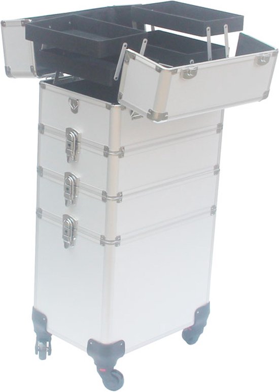 Aluminium-Schminkkoffer, Nagelkoffer, Schminkkoffer, Friseurwagen / Beauty-Case / Trolley zur Aufbewahrung Ihrer Körperpflegeprodukte 4 in 1