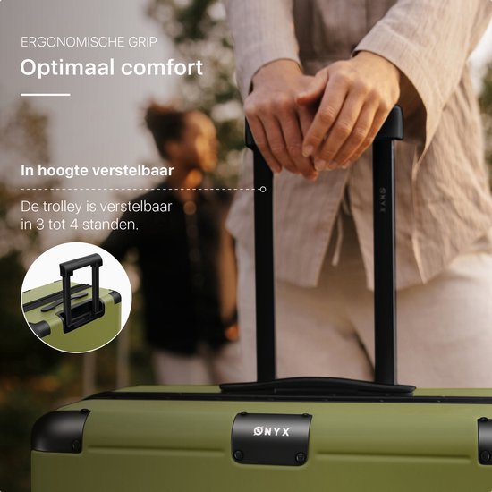 ONYX Hybrid Pro Handgepäck Koffer mit Fronttasche 38 Liter - Recyceltes Polycarbonat und reißverschlussloses Design - Reisekoffer mit TSA-Schloss und Spinner-Rädern - Leichter Trolley mit Laptop-Fach - Olivgrün