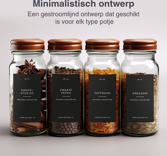 Deleca 180x Kräuteraufkleber für Einmachgläser - runde & rechteckige Etiketten - Etiketten für Suppentöpfe & Gewürzdosen - wasserfest - niederländisch/schwarz