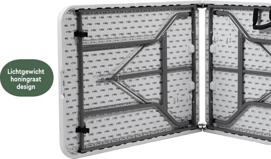 BRASQ Zusammenklappbarer Klapptisch Weiß - 180x70x74cm- Campingtisch - Klapptisch - Wetterfest - Tisch mit Tragegriff