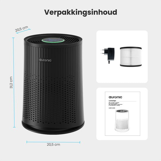 Auronic Luftreiniger Compact Pro - Mit HEPA 13-Filter - 150 m³/h - 30 m² - Aromatherapie-Funktion - 3 Stufen - Luftreiniger - Schwarz