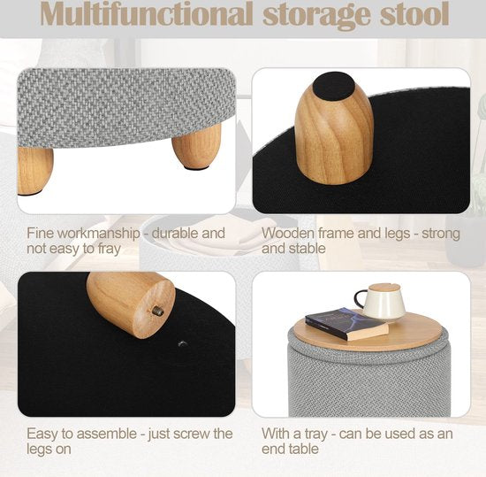 Rootz Hocker - Hocker - Hocker - Ablagefläche - Bank - Hocker - Möbelstück - Hellgrau - Ø39x33 cm