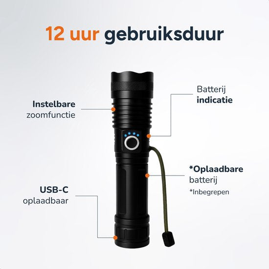 Taschenlampe LED wiederaufladbar - inkl. Batterien - Für Kinder und Erwachsene - Wasserdicht - Mini-Militär-Taschenlampen - 1500 Lumen - Proskill