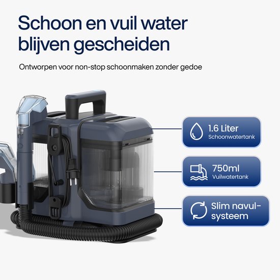 Samako Teppichreiniger V2 - Tragbar - Für Sofa, Möbel, Sitze, Matratze und Teppich - 1600 ml Wasserbehälter