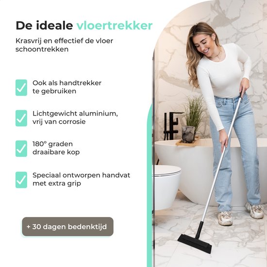 CLEANLY Bodenwischer mit Griff 130 cm - Bodenwischer Bad und Wischer Dusche - Duschwischer - Wasserabstreifer - Breite 34 cm - Schwarz, Grau