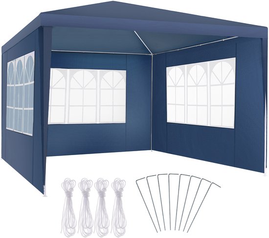 tectake - Pavillon - mit verstärktem Rahmen - Partyzelt 3x3 m - wasserdichte Plane - abnehmbare Seitenwände - wetterfester Gartenpavillon - inklusive Spannleinen und Heringe - blau - Pop-up-Faltzelt