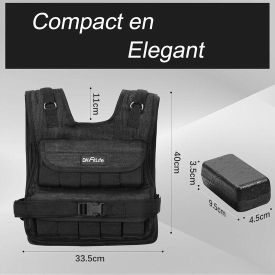 DH FitLife Einstellbare Gewichtsweste 20 KG, Kompakt und stabil für Muskelaufbau und Krafttraining, Gewichtsweste, Laufweste für Frauen und Männer, Fitnessweste, Trainingsweste