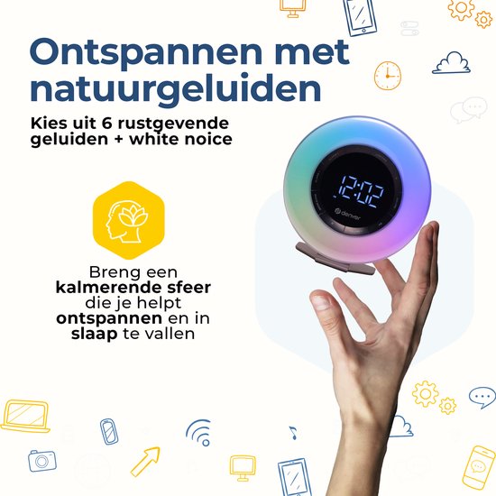Denver Wake Up Light - FM Radiowecker - Snooze - Lichtwecker - Weißes Rauschen - CRL342