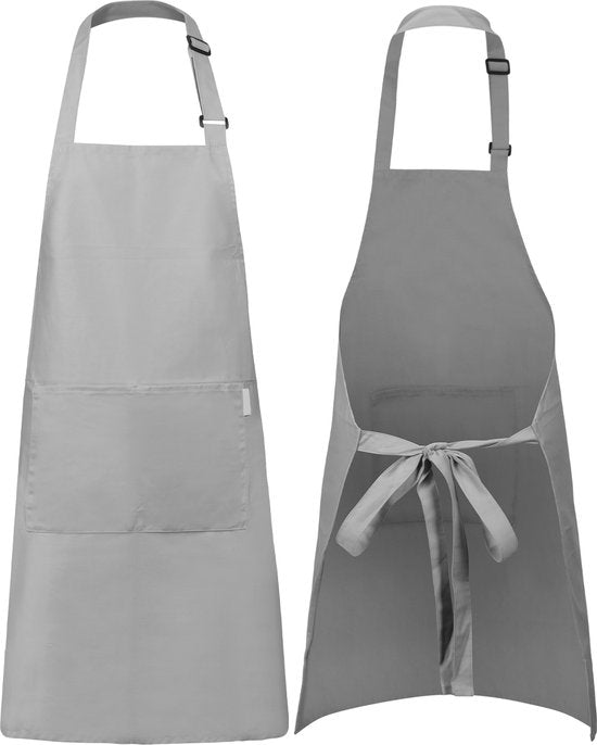 Küchenschürze - Wasser- und schmutzabweisend - Professionelle Kochschürze - Schürze für Frauen und Männer - Catering-Schürze - Unisex - Verstellbare Schnalle - Extra große Fächer - Hellgrau
