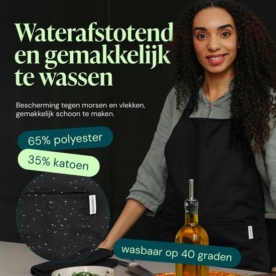 Castagnola Küchenschürze - Wasser- und schmutzabweisend - Professionelle Kochschürze - Schürze für Frauen und Männer - Catering-Schürze - Unisex - Verstellbare Schnalle - Extra große Fächer - Schwarz
