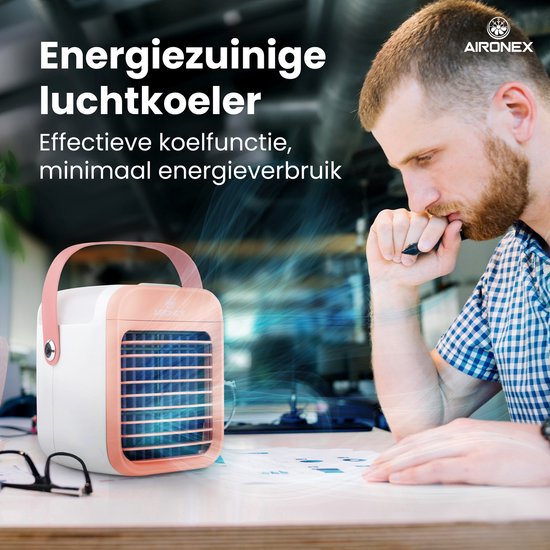 Tragbarer Luftkühler Pink - Kabelloser Luftkühler mit Wassertank von Aironex - Luftbefeuchterfunktion - Luftkühler ohne Klimaanlage - Tischventilator - Ventilatorständer - Steigern Sie Ihre Produktivität und Ihren Schlaf