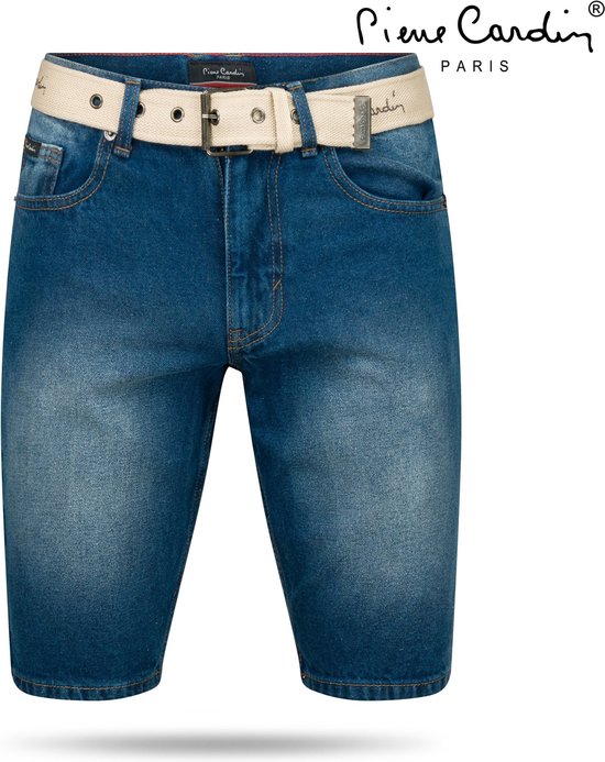 Pierre Cardin - Herren-Bermudas mit kostenlosem Gürtel - mittlere Waschung - Denim