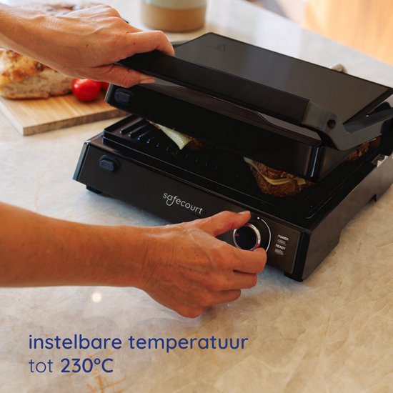 Safecourt Kitchen Contact Grill 3-in-1 - Toaster & Grillplatte - Abnehmbare Platten - PFAS-frei - Schwarz