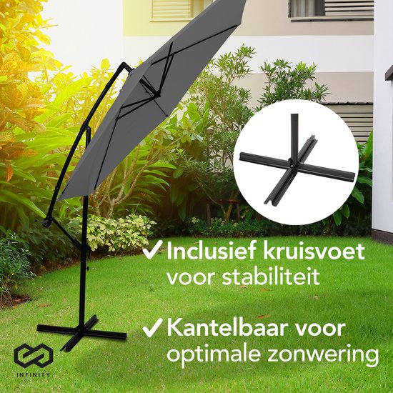 Infinity Goods - Sonnenschirm - 300 cm - inkl. Kreuzfuß - wasserdicht - dreh- und neigbar - höhenverstellbar - anthrazit