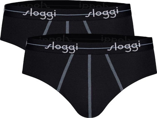 sloggi Start Midi 2er-Pack Slips - Herren - Baumwolle/Elastan - Regular Waist - Elastischer Bund - Schwarz - Größe XL