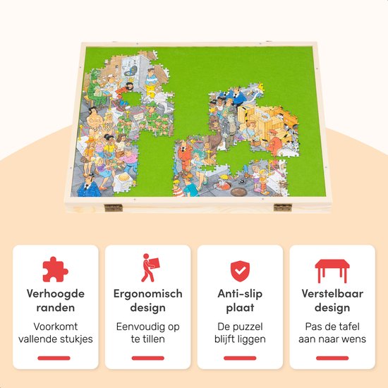 Diydash Verstellbares Puzzlebrett - Für 1000 Teile - Ergonomisches Design - Braunes Holz