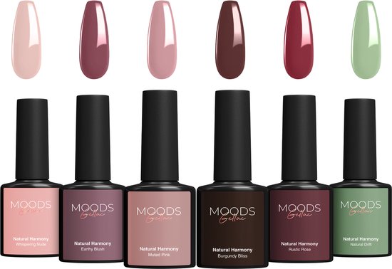 Moods Gellac 6-teiliges Set - Gel-Nagellack Starter Pack - Gel-Nagellack - 8ML - Natürliche Harmonie - Gellac - Nägel - Schicke Farben