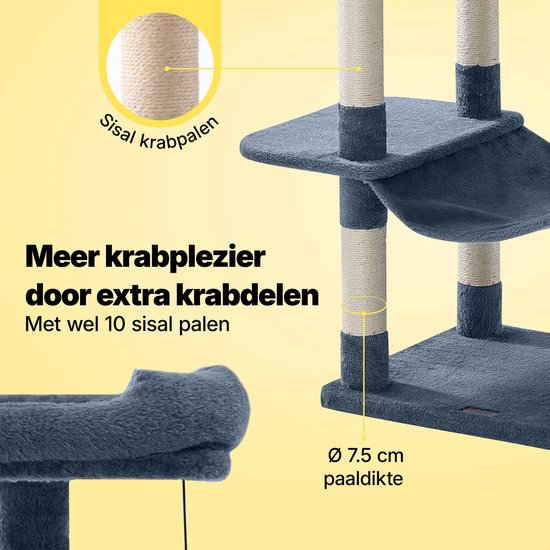 Jake und Jacky Kratzbaum für Katzen – Katzenkratzbaum – Kratzmöbel – Katzenbaum – Kratzbäume – Katzenhaus – Dunkelgrau – 147 cm hoch