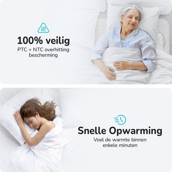 Bloomfold Electric Blanket - 150 x 80 cm - Maschinenwaschbar - 1 Person - 3 Stufen - Wärmedecke - Weiß/Polyester