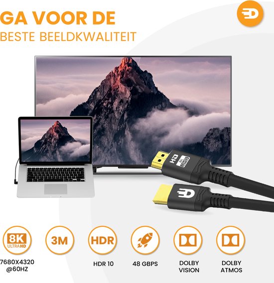 Drivv. Premium HDMI Kabel 2.1 - Ultra HD 8K - HDMI auf HDMI - Geeignet für Xbox Serie X & PS5 - 3 Meter - Schwarz
