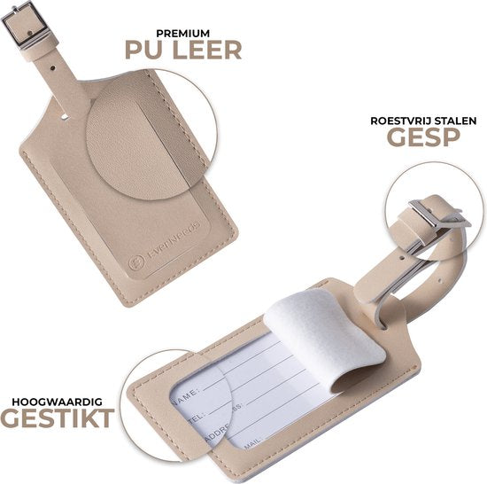 EverNeeds Gepäckanhänger - Gepäckanhänger für Koffer - Gepäckanhänger - PU Leder - Creme - 2 Stück