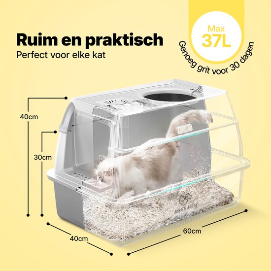 Jake und Jacky Edelstahl Katzenklo Hop In - Katzentoilette Edelstahl - Inkl. Katzenklo Schaufel mit Halterung und Streusammelschritt - Top Entry - 3 in 1 offenes Katzenklo mit abnehmbarem Deckel - 60x40x38cm