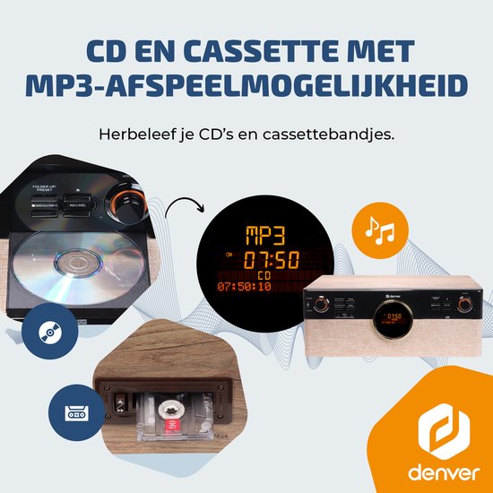 Denver Retro-Schallplattenspieler - Radio - CD - Kassette - Bluetooth - mit automatischer Abschaltung