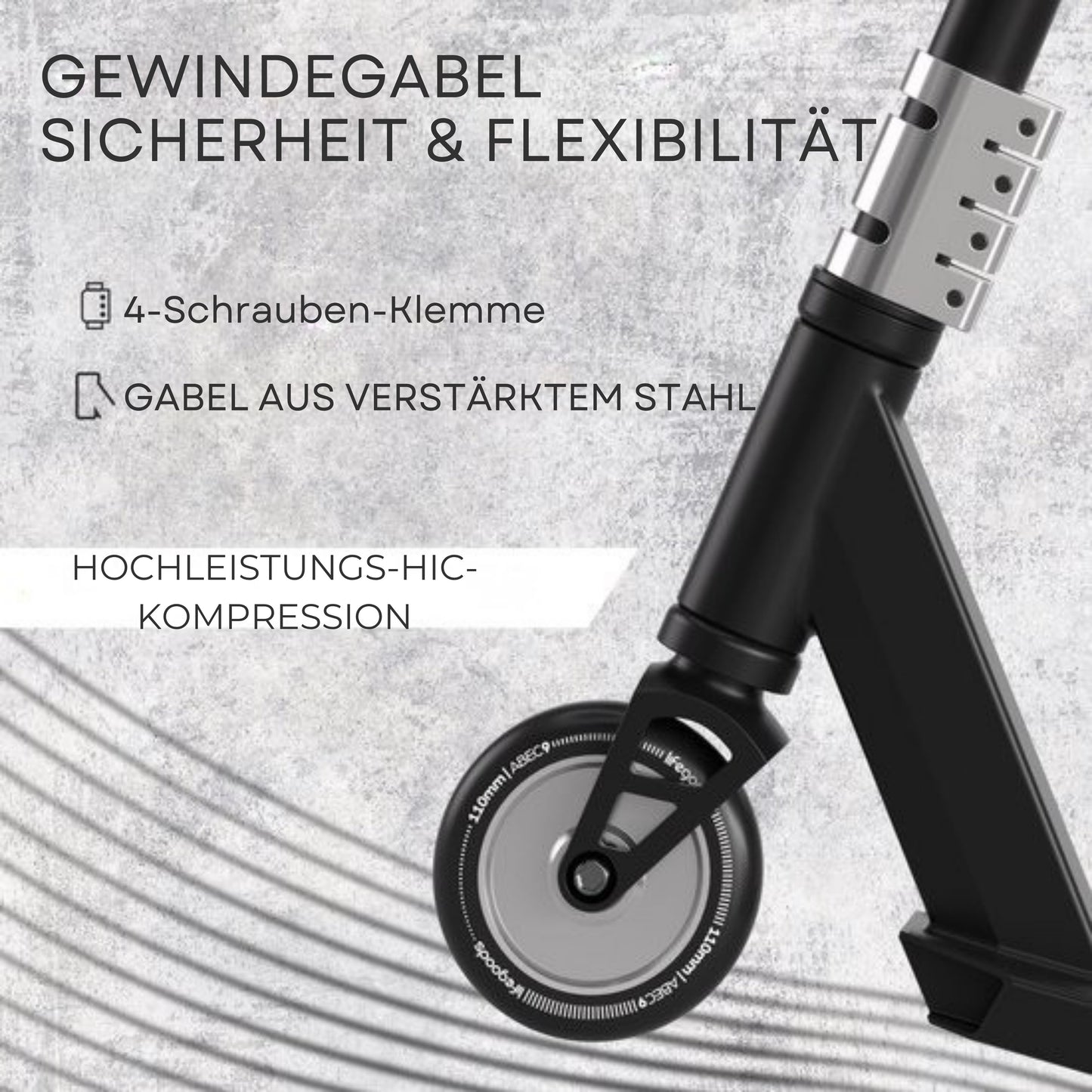 LifeGoods Stuntstep Pro X - T-Bar - HIC - Jungen/Mädchen - 110mm - 100KG - Schwarz