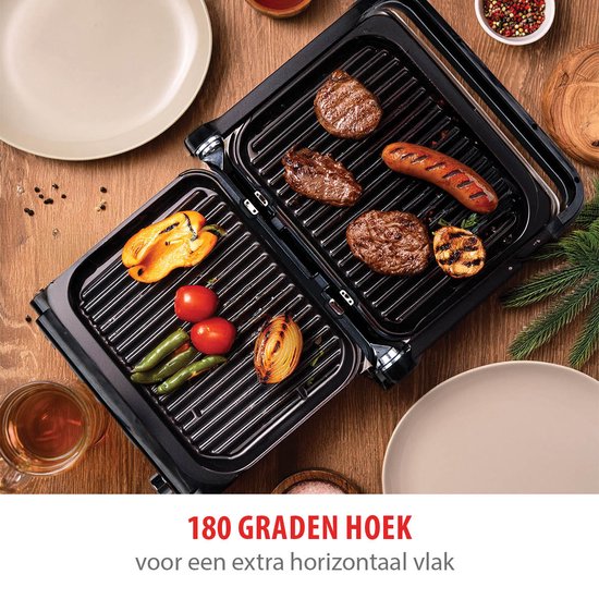 alpina Contact Grill 2100W - Sandwichgerät mit 7 Grillständern - Tischgrill mit herausnehmbaren Platten - Panini Grill 37,6 x 33,1 cm - Antihaftbeschichtung - Edelstahl/Aluminium