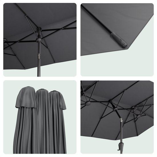 LifeGoods Doppelter Sonnenschirm - Garten - 160x300cm - bis zu 8 Personen - Wasserdicht - UPF50+ - Dunkelgrau
