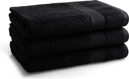 DoubleDry Handtücher 70 x 140 cm - 3er-Set - Hotelqualität 500 g/m2 - Weich & saugfähig - OEKO-TEX Made in Green & BSCI zertifiziert - rabenschwarz