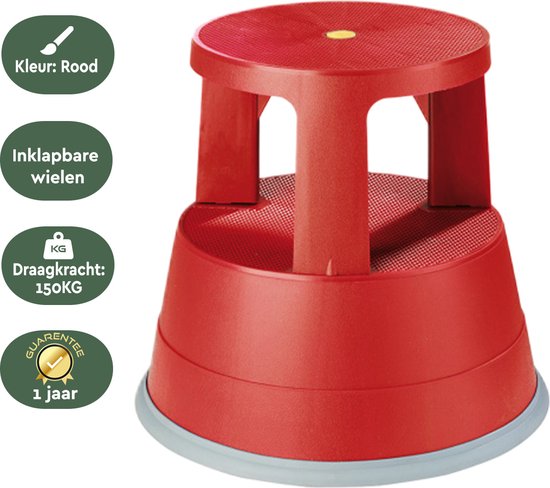 BRASQ Tritthocker Rot ST200 - Mobil - Kapazität 150 kg - Tritthocker - Tritthocker Erwachsene - Elefantenfuß