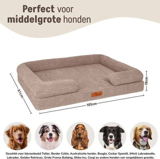 By Cee Cee Orthopädischer Hundekorb - Orthopädisches Hundekissen - Hundebett - Gerippter Stoff - Für mittelgroße Hunde - Mocha Taupe - 108x81cm - Emma