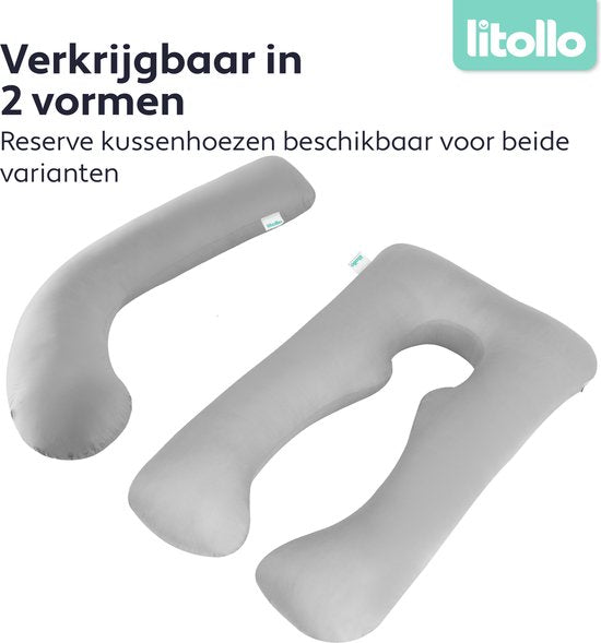 Litollo® Schwangerschaftskissen (J-förmig) - Seidenkissen - Stillkissen - Körperkissen - 145cm - Abnehmbarer Bezug - Grau
