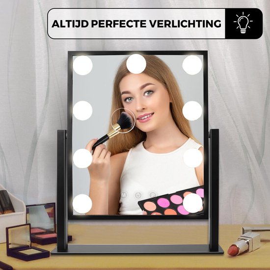 Bayt - Spiegel mit Beleuchtung - Hollywood-Spiegel mit Beleuchtung - Make-up-Spiegel mit Beleuchtung - dimmbar - 10-fache Vergrößerung - 36 x 30 cm - Schwarz