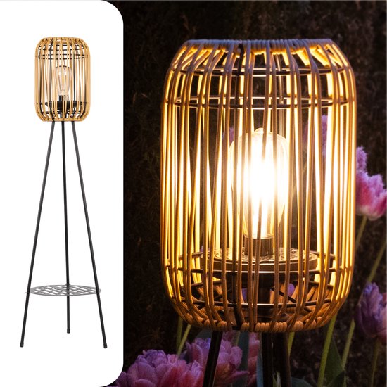 Gadgy Solar Gartenleuchten Stehlampe Terrasse - Außenlampe Solarenergie Balkon & Garten - Stativ Gartenleuchte Led Outdoor mit USB Anschluss - Solar Gartenleuchten - Laterne für Außenbeleuchtung - Gartenleuchten - Rattan