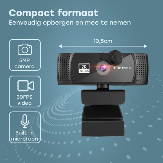 Audyn Webcam - 5MP - 2K Full HD - mit Mikrofon - für PC - inkl. Abdeckung & Ständer - Streaming Kamera - Webcams